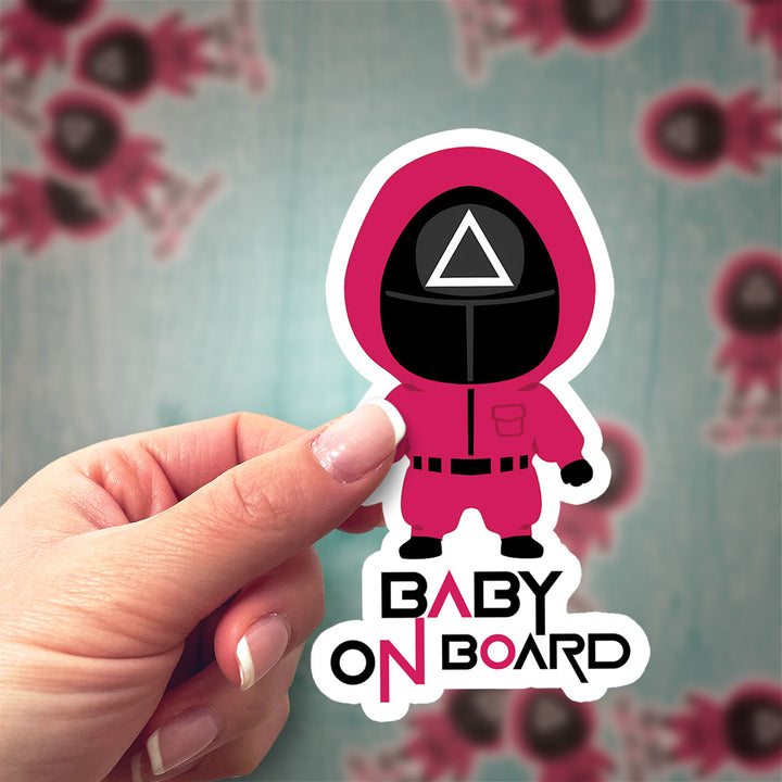 Squid Game Triangle Guard Baby on Board Sticker – Fun & Unique Car Sign
